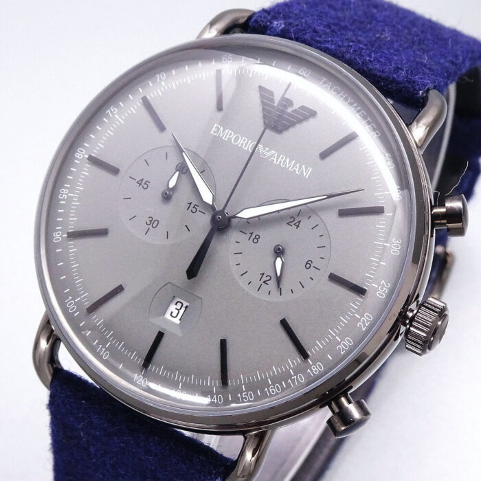 Emporio Armani Aviator Quartz Grey Dial Blue Fabric Strap Watch For Men - AR11144 - Image 5
